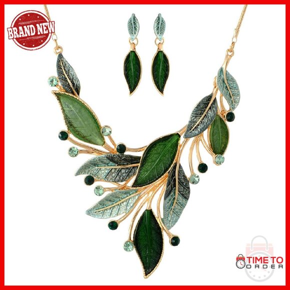 Vintage Chunky Statement Jewelry Set Leaf Floral Geometric Boho Necklace